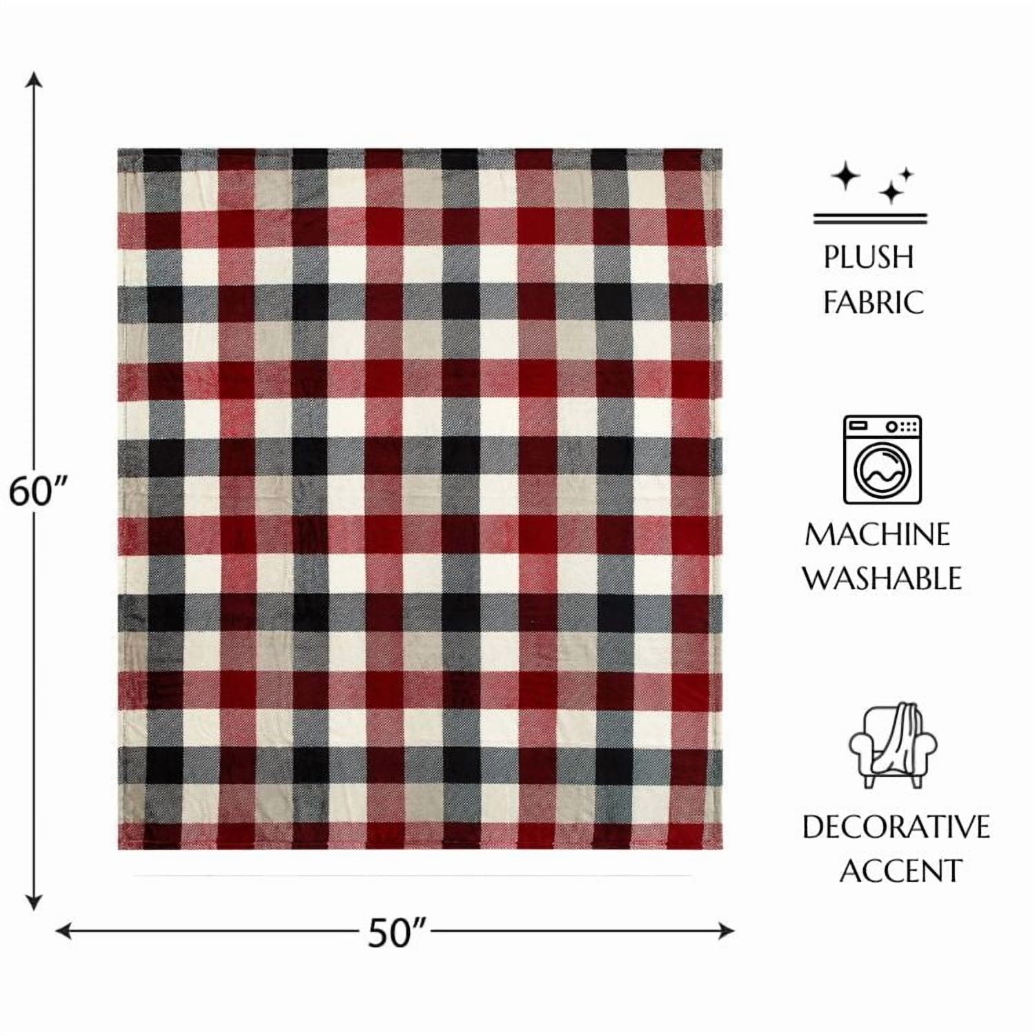 Cozy Plush Throw Blanket, Red Plaid 50" x 60" All Ages - Image 3