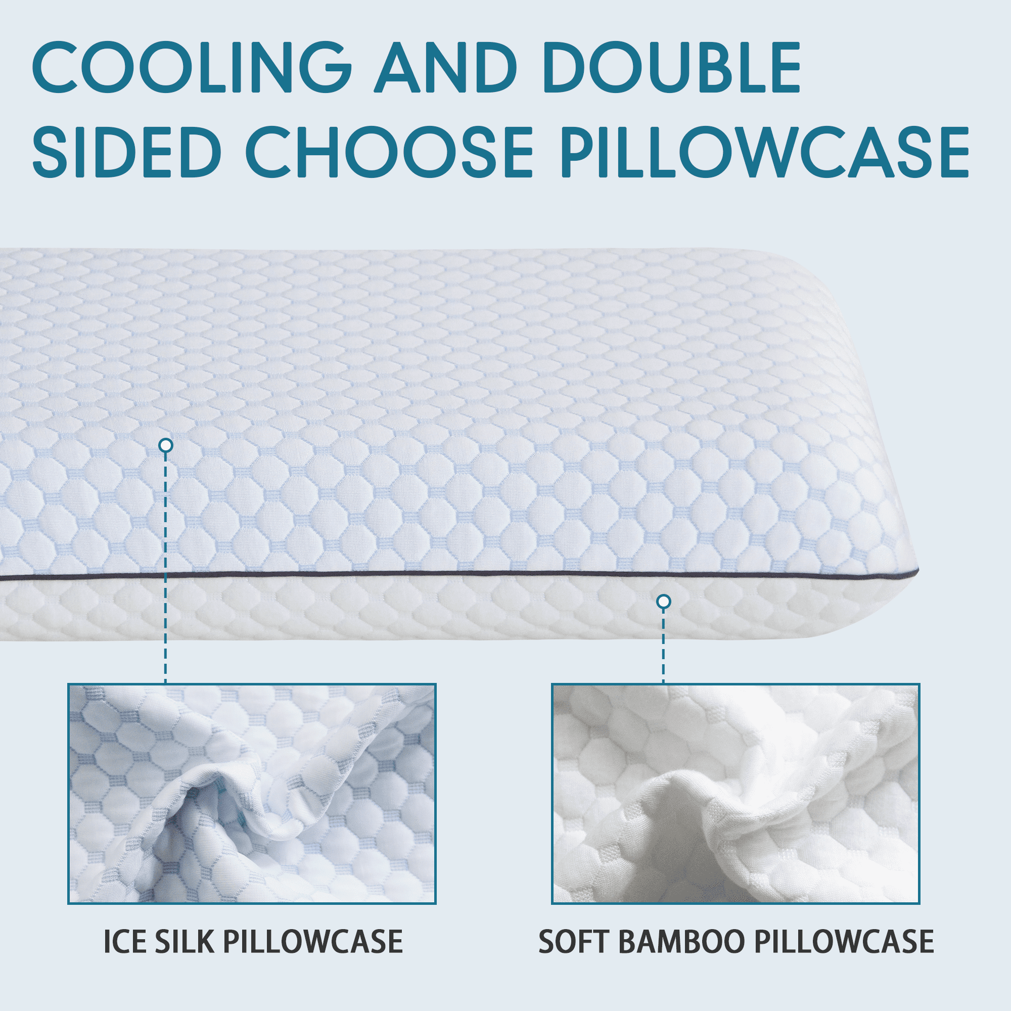 Gel Memory Foam Pillow, Queen Size Bed Pillow, Washable Cover, Cooling, Breathable Neck Pillow for Sleeping - Image 2