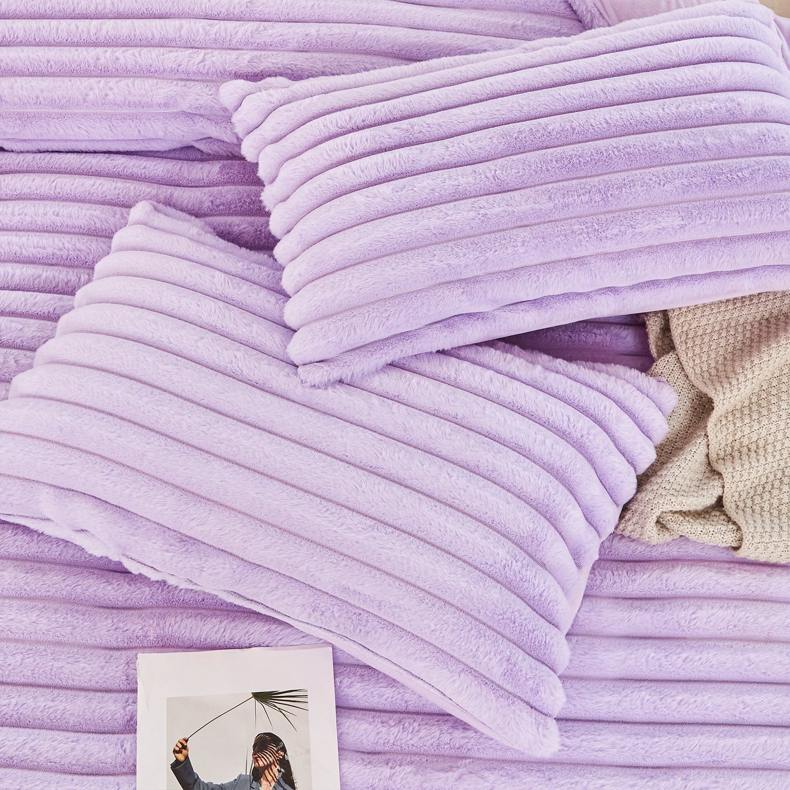 ZRNBAST Fleece Twin Comforter Set, Light Purple Super Soft Furry Plush Bedding, Luxury Fluffy Fuzzy Heavy Bed Set for Winter with 2 Pillowca - Image 5