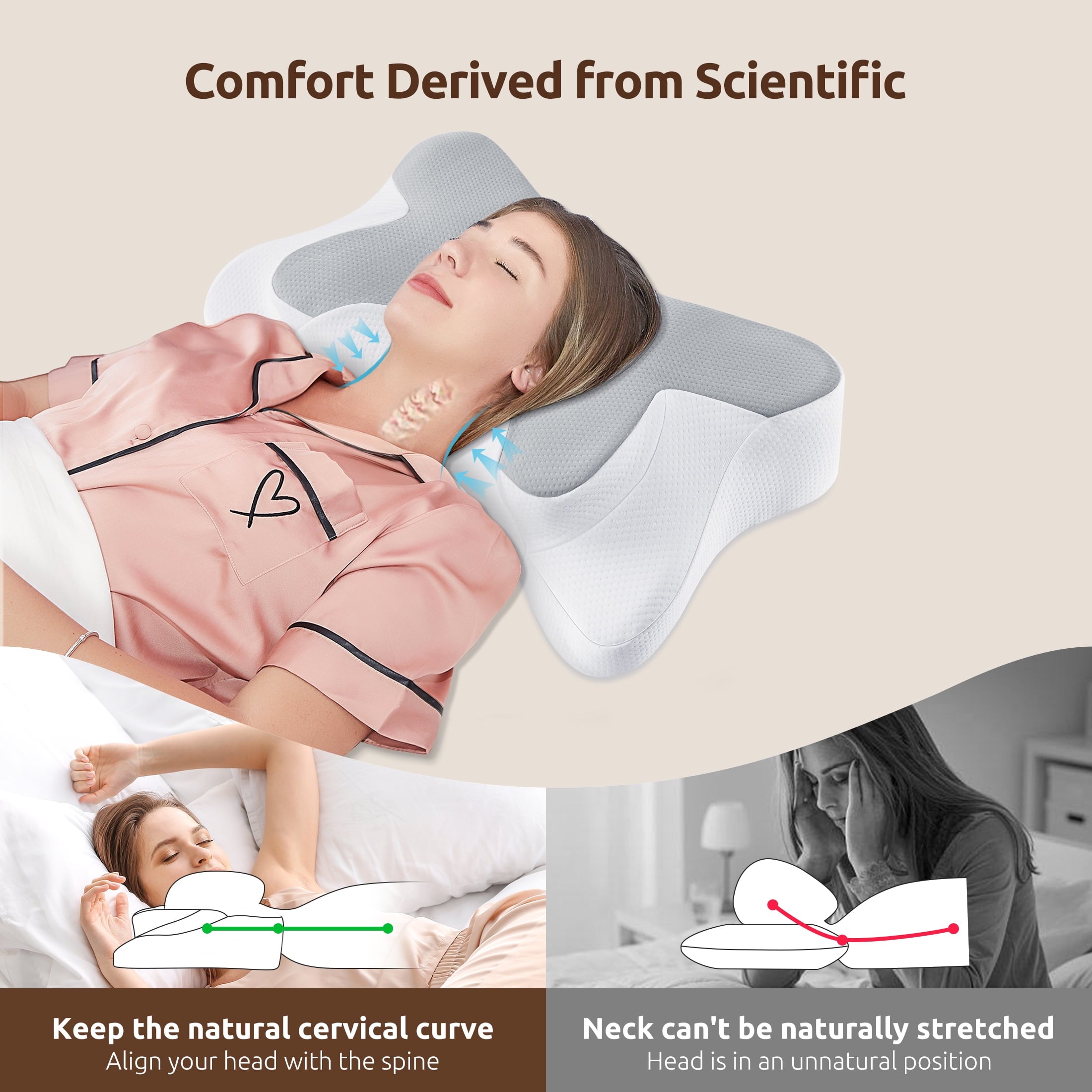 Memory Foam Pillow for Neck Pain Relief Cervical Sleepers Standard/Queen Gray - Image 2