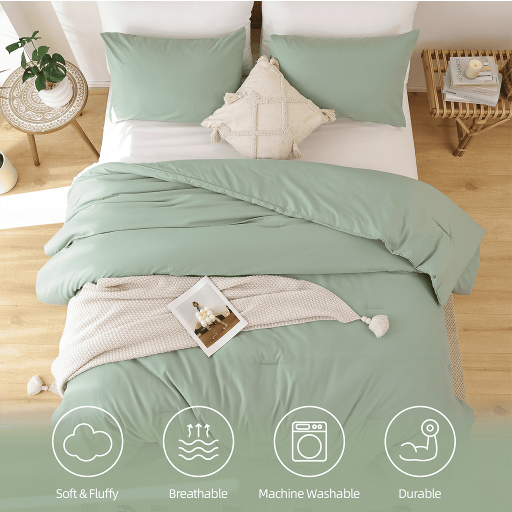 Queen Comforter Set For Adult, 3 Piece Sage Green Comforter Sets & Bedding For All Season - Image 4
