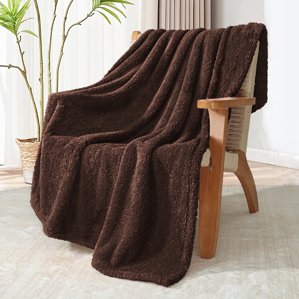 Fuzzy Fleece Throw Blanket for Couch Sofa, Lightweight Fluffy Solid Velvet Blanket, 50x60 Inches, Coffee - Image 2