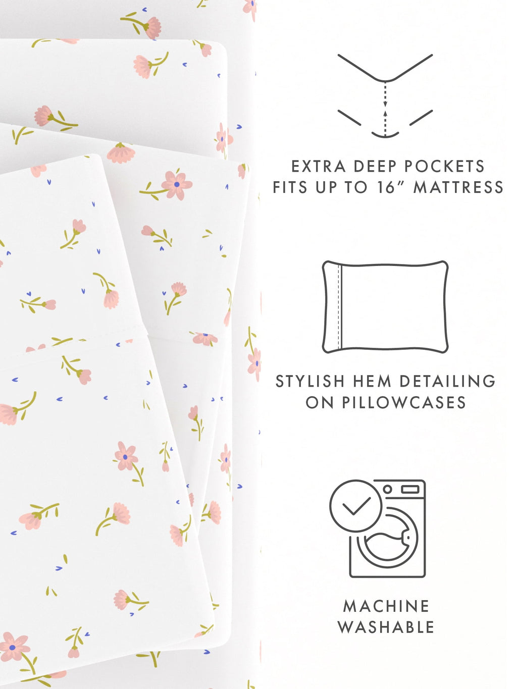 Ultra Soft & Breathable Wrinkle Free Bed Sheets Set - Floral Pink Farmhouse Patterned for Twin Size Bedding by Comfort Canopy - Image 4