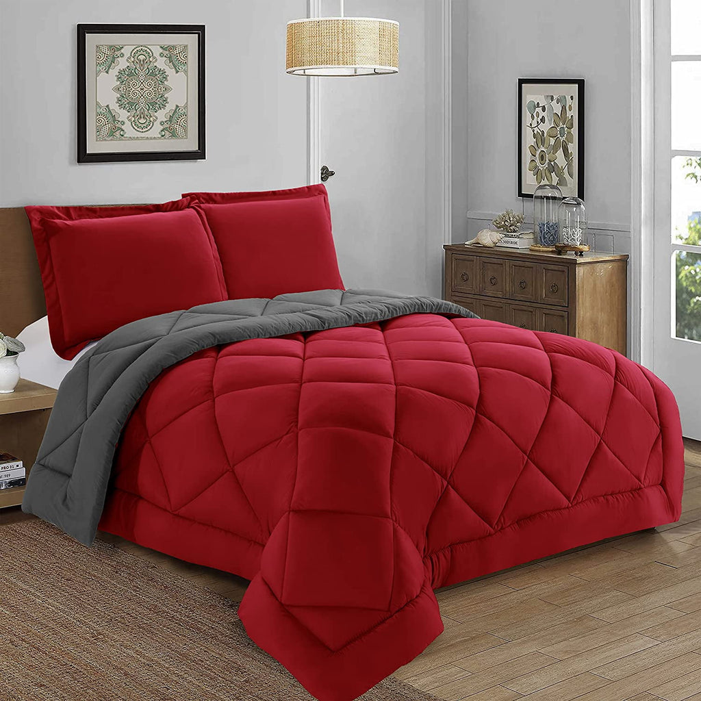 Reversible 3pc Comforter Set- Available In A Few Sizes And Colors , Full/Queen, Red/Gray - Image 3