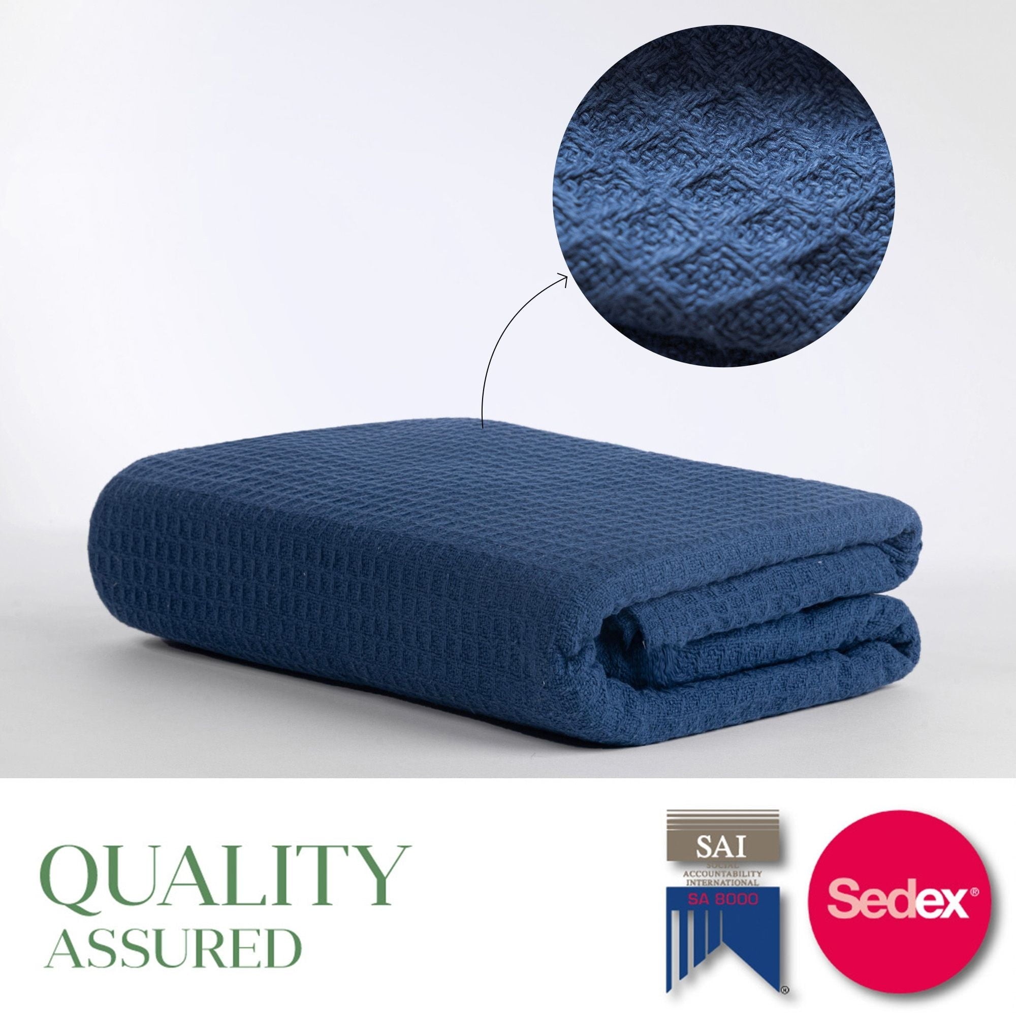 Twin Waffle Throw Blanket for Couch (68" x 92"), 100% Cotton Throw Blankets for Bed, Waffle Blanket for Bed (Navy) - Image 4