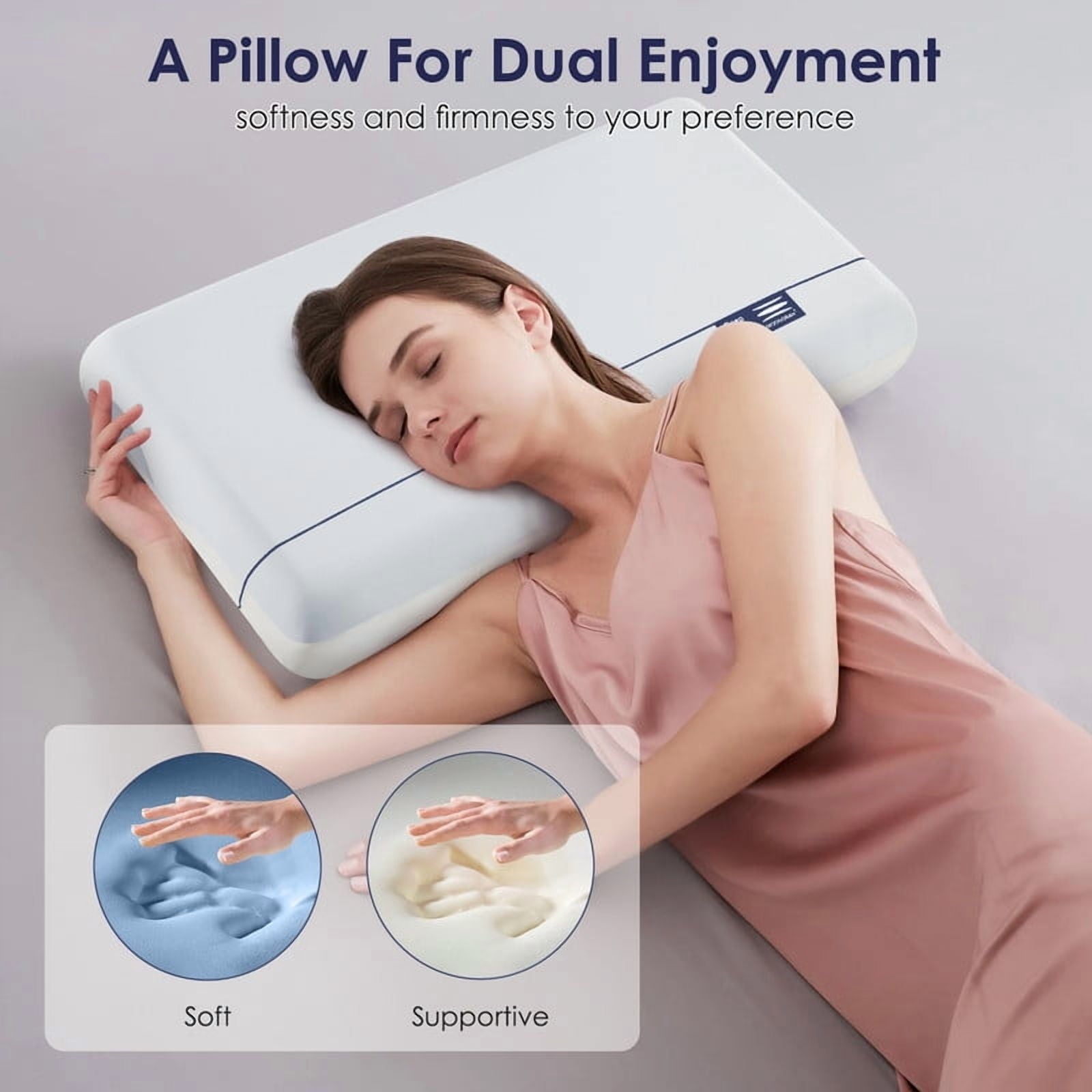 MOONORAH Cooling Memory Foam Bed Pillow for Neck Pain Relief, Two-Sided Cooling Pillow for Back, Stomach and Side Sleepers, Two Firmness, Ho - Image 2
