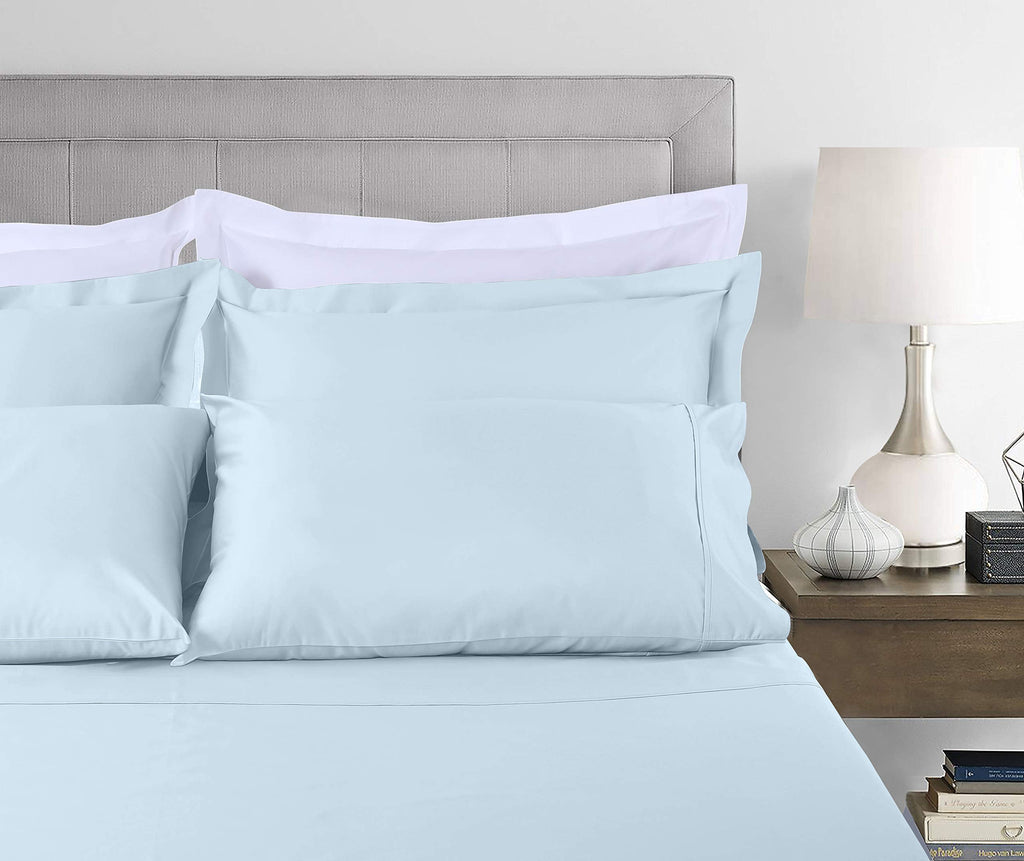 100% Cotton King Bed Sheets Set - 4-Piece, 300 Thread Count, Lightweight Sateen, Light Blue - Image 2