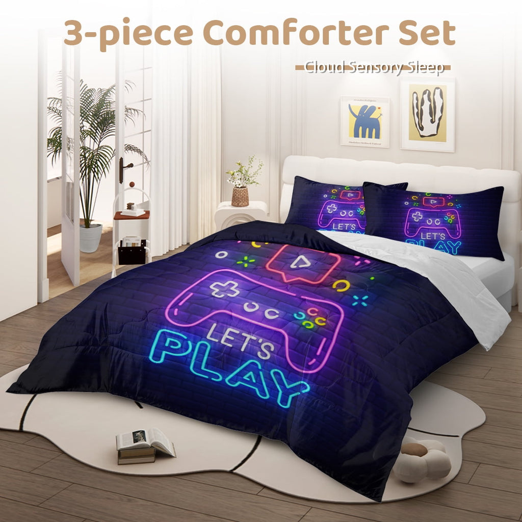Gaming Comforter Set for Boys, 3-Piece Abstract Neon Kids Bedding Sets Twin Size - Image 5