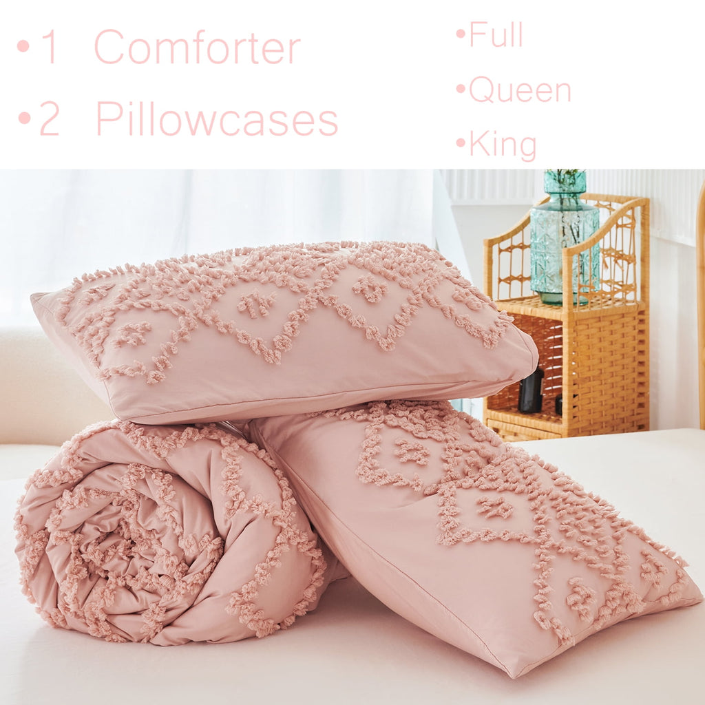 Pink Diamond Jacquard Comforter Set Queen 3 Pcs Bohemian Tufts Quilt Set for Kids Girls Adult 100% Soft Microfiber Be... - Image 4