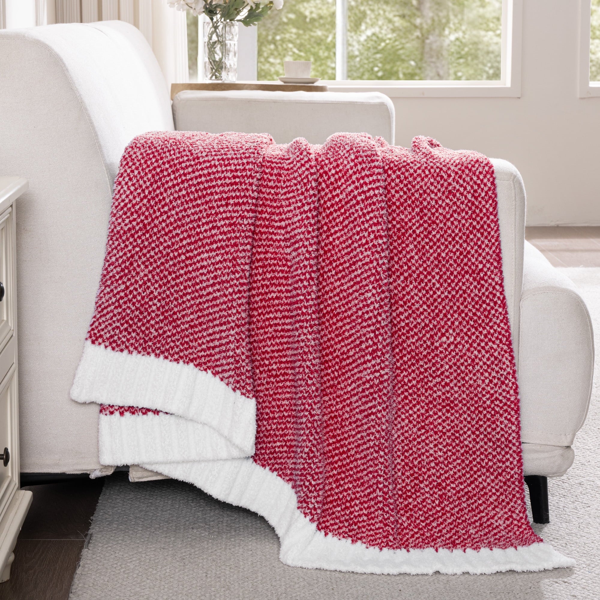 Knit Throw Blanket, Ultra Soft Cozy Fluffy Blankets, Lightweight Fuzzy Plush Throw for Couch and Bed, Mixed Red, 50"x60" - Image 4
