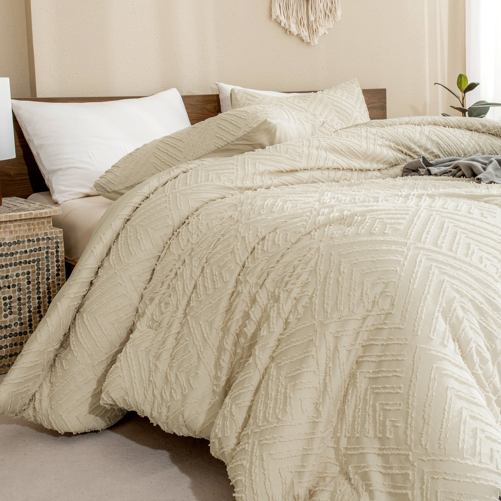 ANGENIA King Size Comforter Sets Beige - 3 Pieces Cream Boho Bedding Comforter Set for King Bed - Soft Fluffy Tufted Textured All Season Bed - Image 6