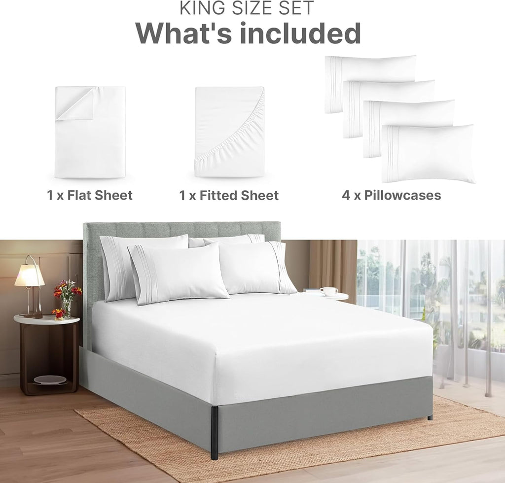 CGK Linens 6-Piece Extra Deep Pocket Sheet Set With Extra Matching Pillowcases - King Size Bed Sheets Fits 18"-24" Ma... - Image 2