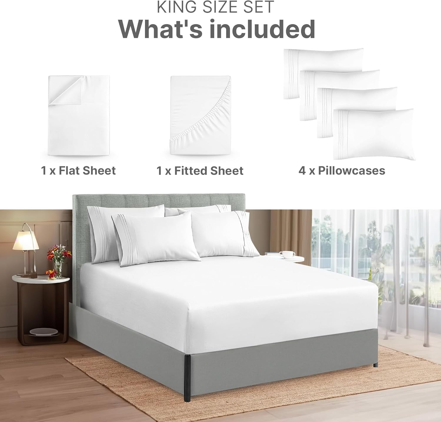 CGK Linens 6-Piece Extra Deep Pocket Sheet Set With Extra Matching Pillowcases - King Size Bed Sheets Fits 18"-24" Ma... - Image 2