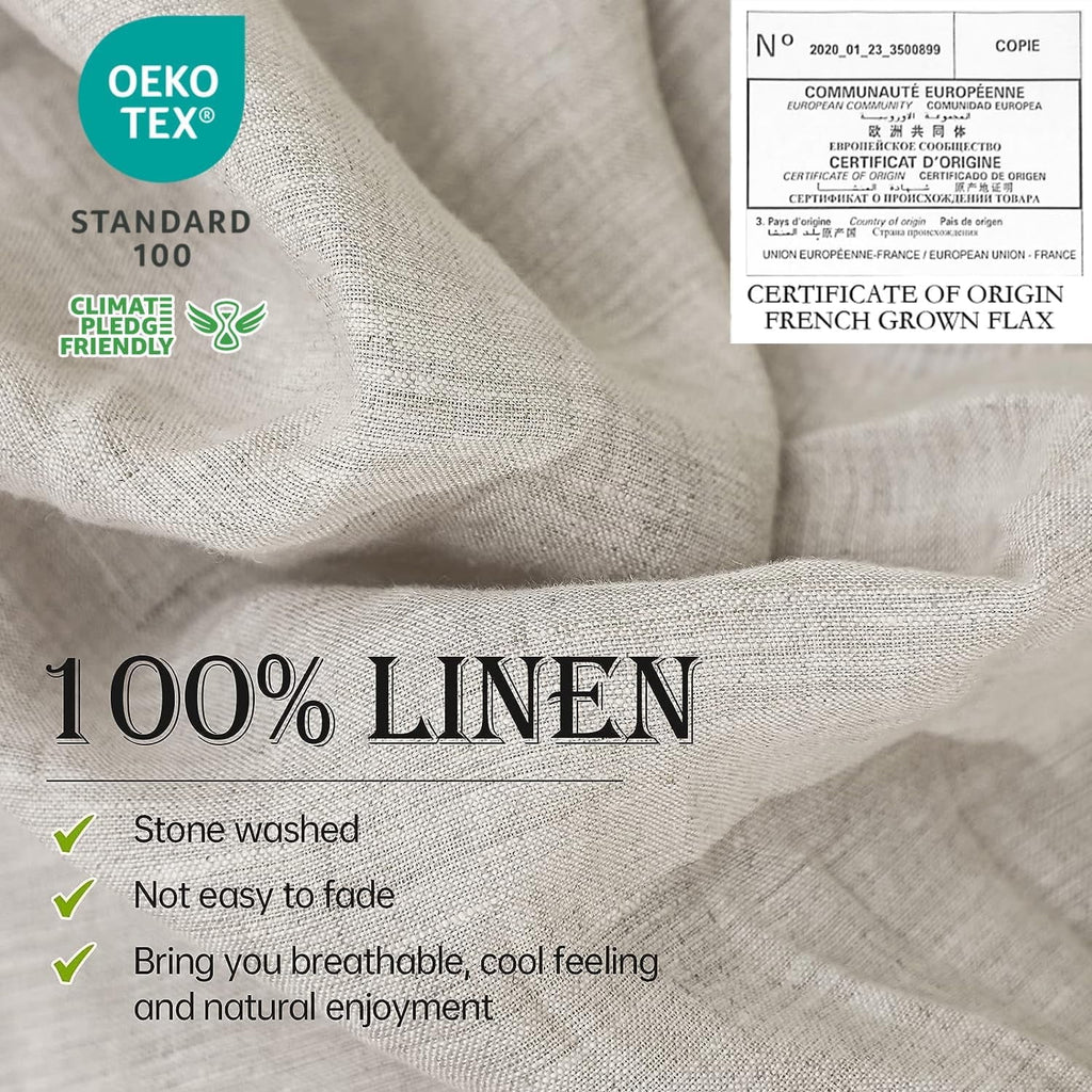 100% Linen Sheet Set Solid Color-4 Pcs Washed French Linen Bed Sheets(1 Flat Sheet,1 Fitted Sheet,2 Pillowcases)-Brea... - Image 2