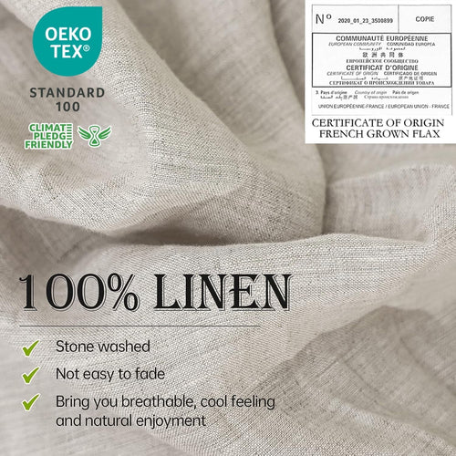 100% Linen Sheet Set Solid Color-4 Pcs Washed French Linen Bed Sheets(1 Flat Sheet,1 Fitted Sheet,2 Pillowcases)-Brea... - Image 2