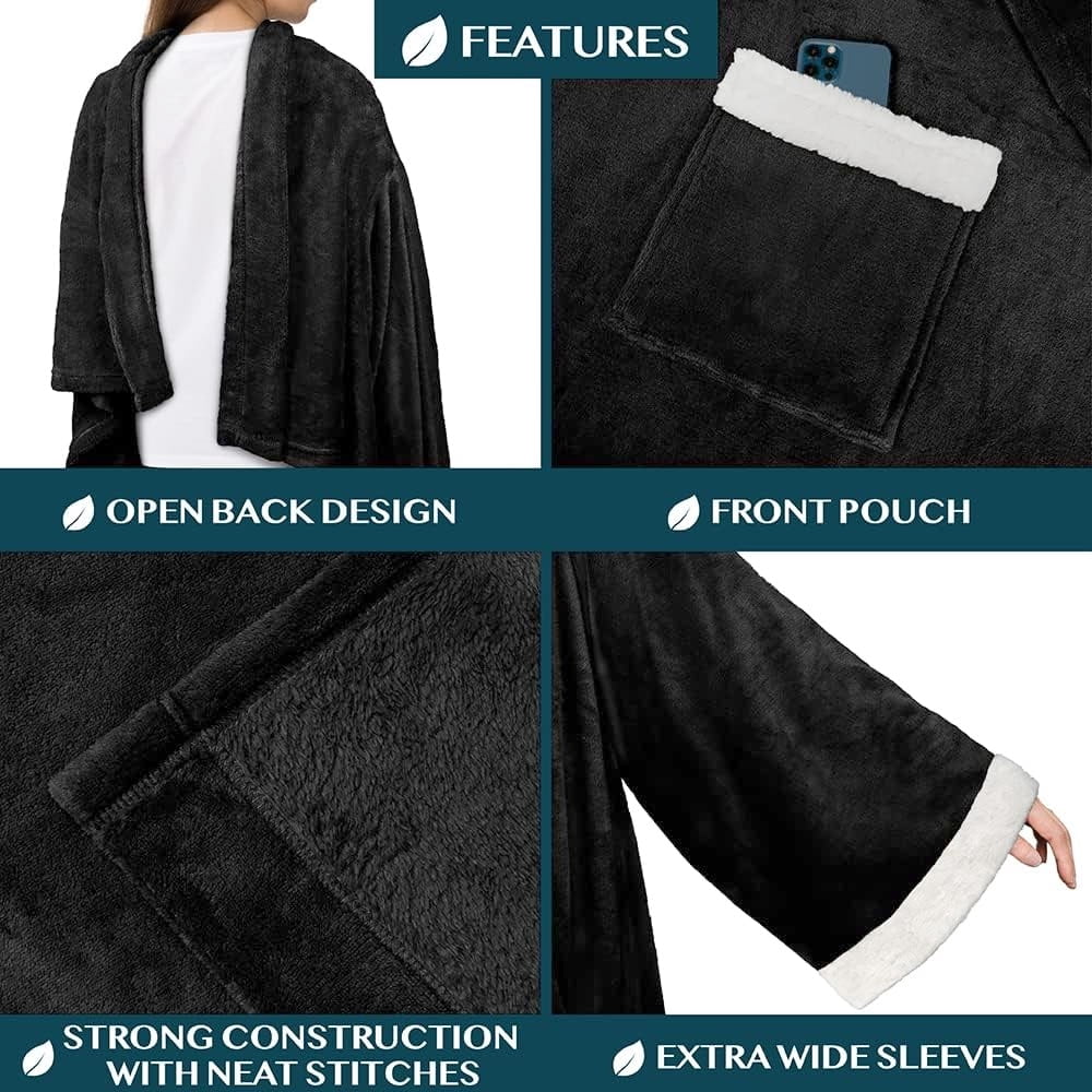 PAVILIA Fleece Blanket with Sleeves for Women Men Adults, Wearable Blanket Warm Soft Plush, Snuggle Pocket Sleeved TV Throw Wrap, Cozy White - Image 2