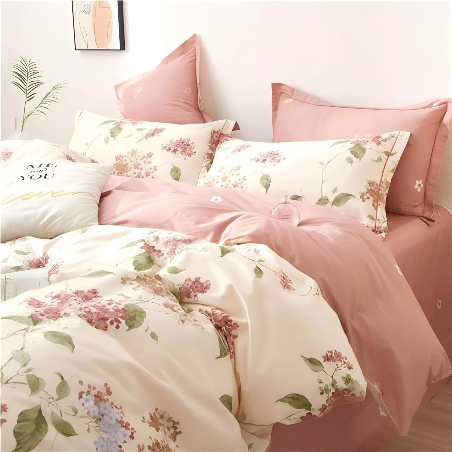 Jolusere White with Pink Flowers King Comforter Sets, 3 Pieces Chic Garden Style Reversible Bedding Sets for Adults All Season - Image 4