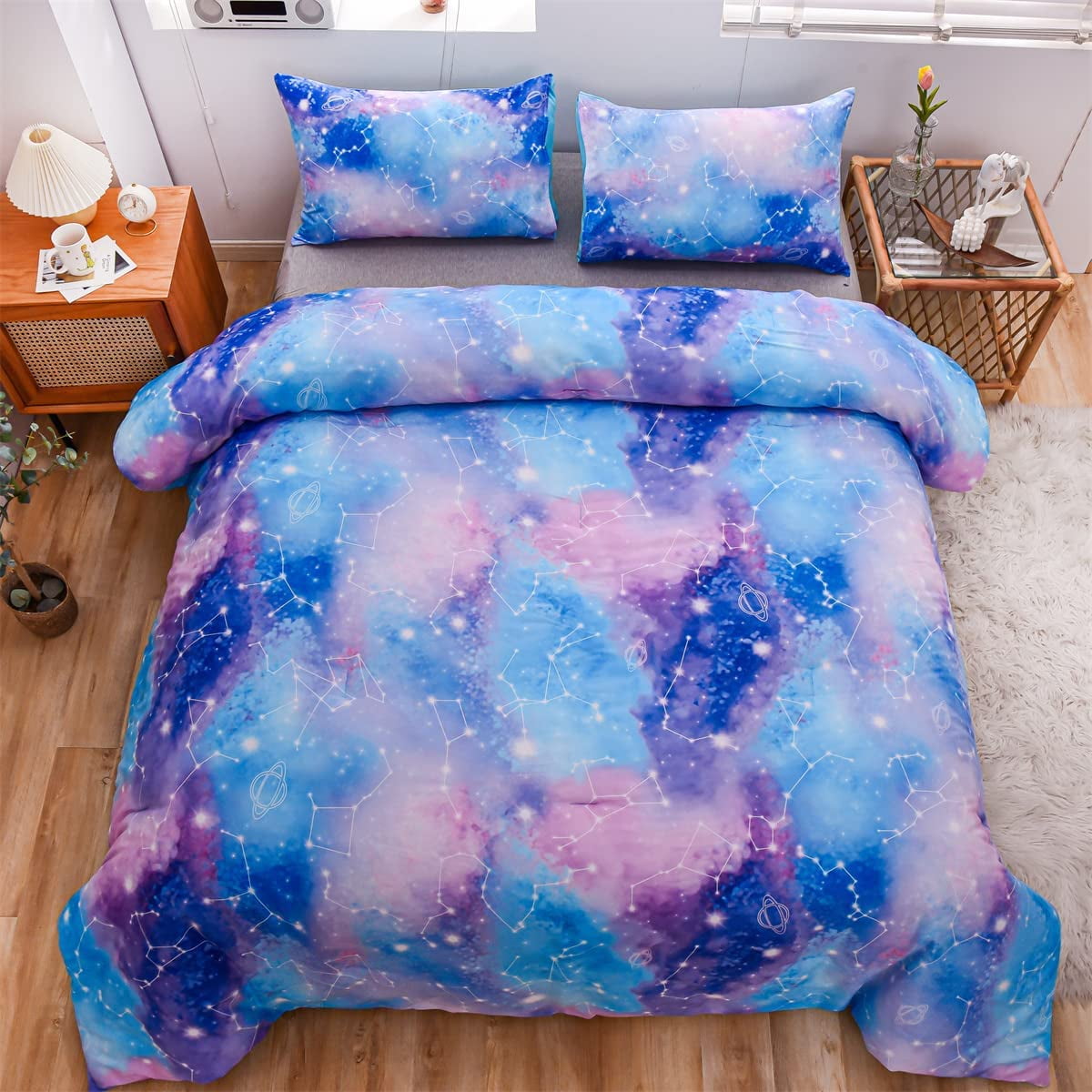 NTBED Tie Dye Constellation Ombre Comforter Set Twin Gradient Galaxy Bedding Set Blue Purple - Image 2