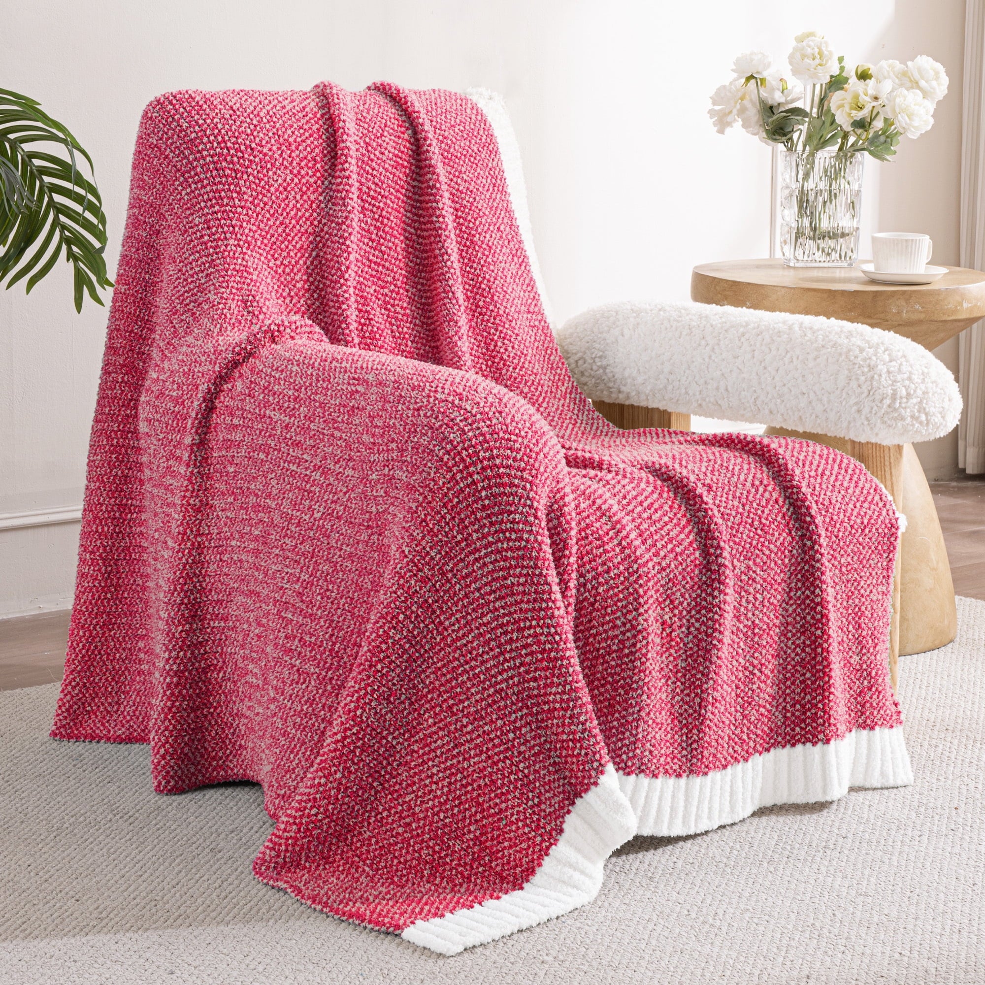 Knit Throw Blanket, Ultra Soft Cozy Fluffy Blankets, Lightweight Fuzzy Plush Throw for Couch and Bed, Mixed Red, 50"x60" - Image 3
