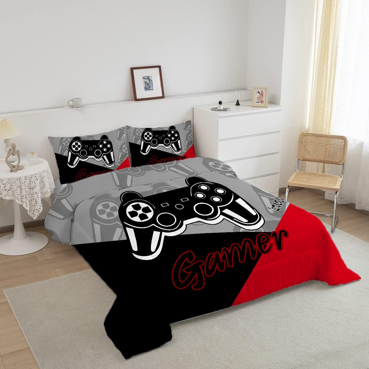 Gaming Comforter for Kids Boys Teens Video Game Bedding Set Gamer Comforter Gamepad Comforter Set Full Size Red Black... - Image 5