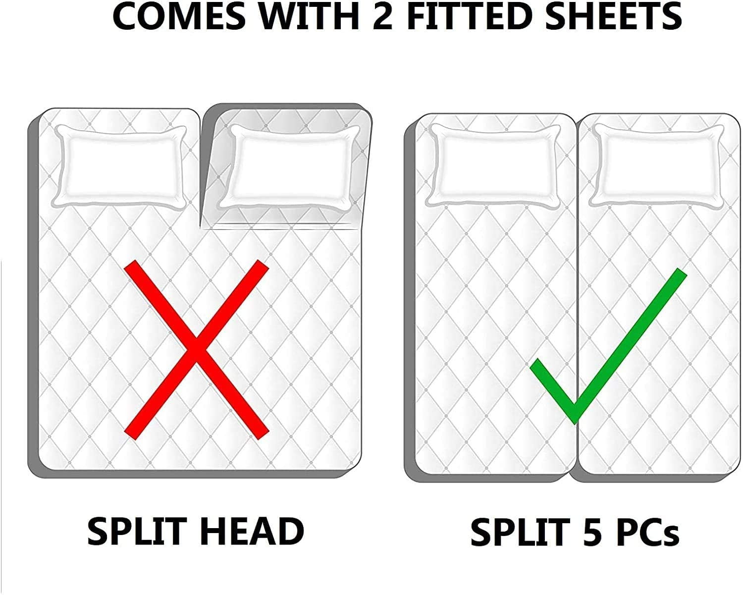 Split King Bed Sheet Set 5Pcs Adjustable Bed Sheets - 18" Deep Pocket of Fitted Sheet 800 Thread Count 100% Pure Egyp... - Image 3