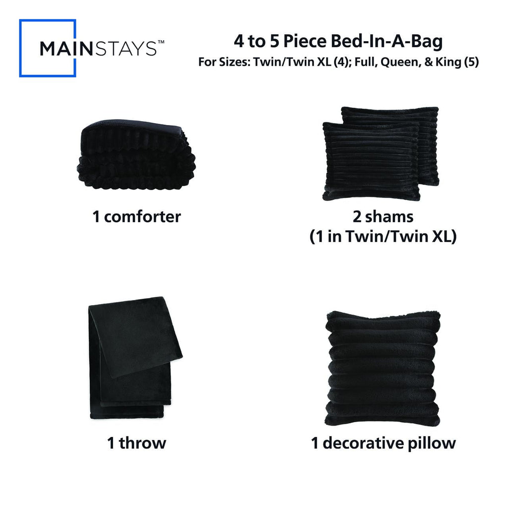 Mainstays Full/Queen Comforter Set, All-Season, 5-Piece, Black Cozy Plush - Image 3