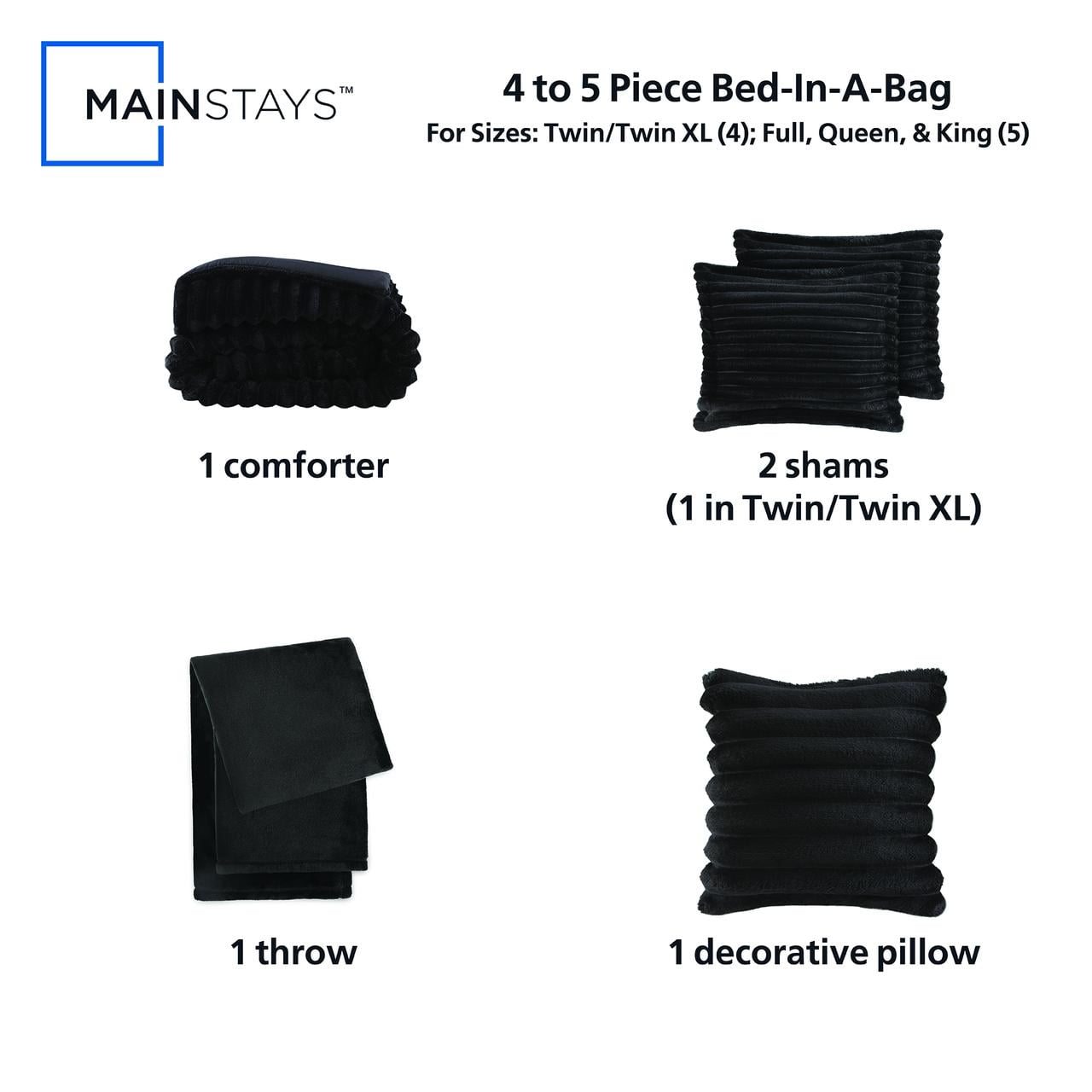 Mainstays Full/Queen Comforter Set, All-Season, 5-Piece, Black Cozy Plush - Image 3