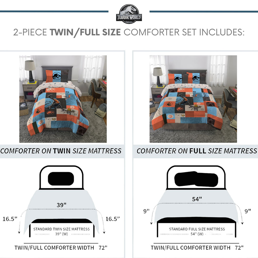 Kids 2 Piece Blue Orange Reversible Dinosaur Comforter and Pillowcase set, Twin/full - Image 6