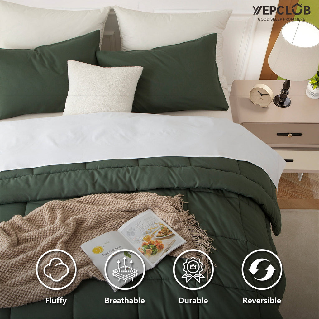 3-Piece Twin Size Comforter Set, Green Down Alternative Reversible Bedding Set, All-Season Quilted Soft Comforter wit... - Image 4