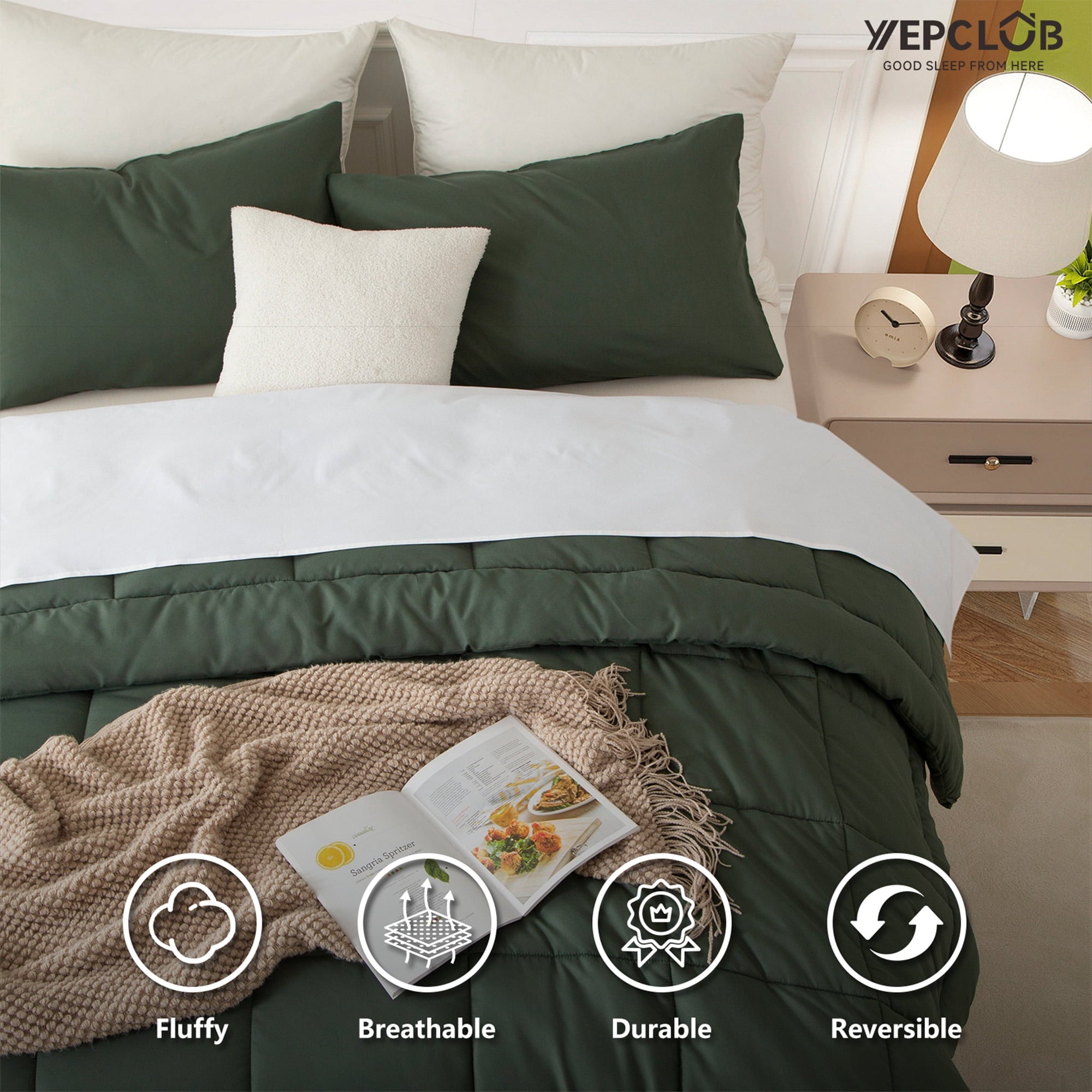 3-Piece Twin Size Comforter Set, Green Down Alternative Reversible Bedding Set, All-Season Quilted Soft Comforter wit... - Image 4