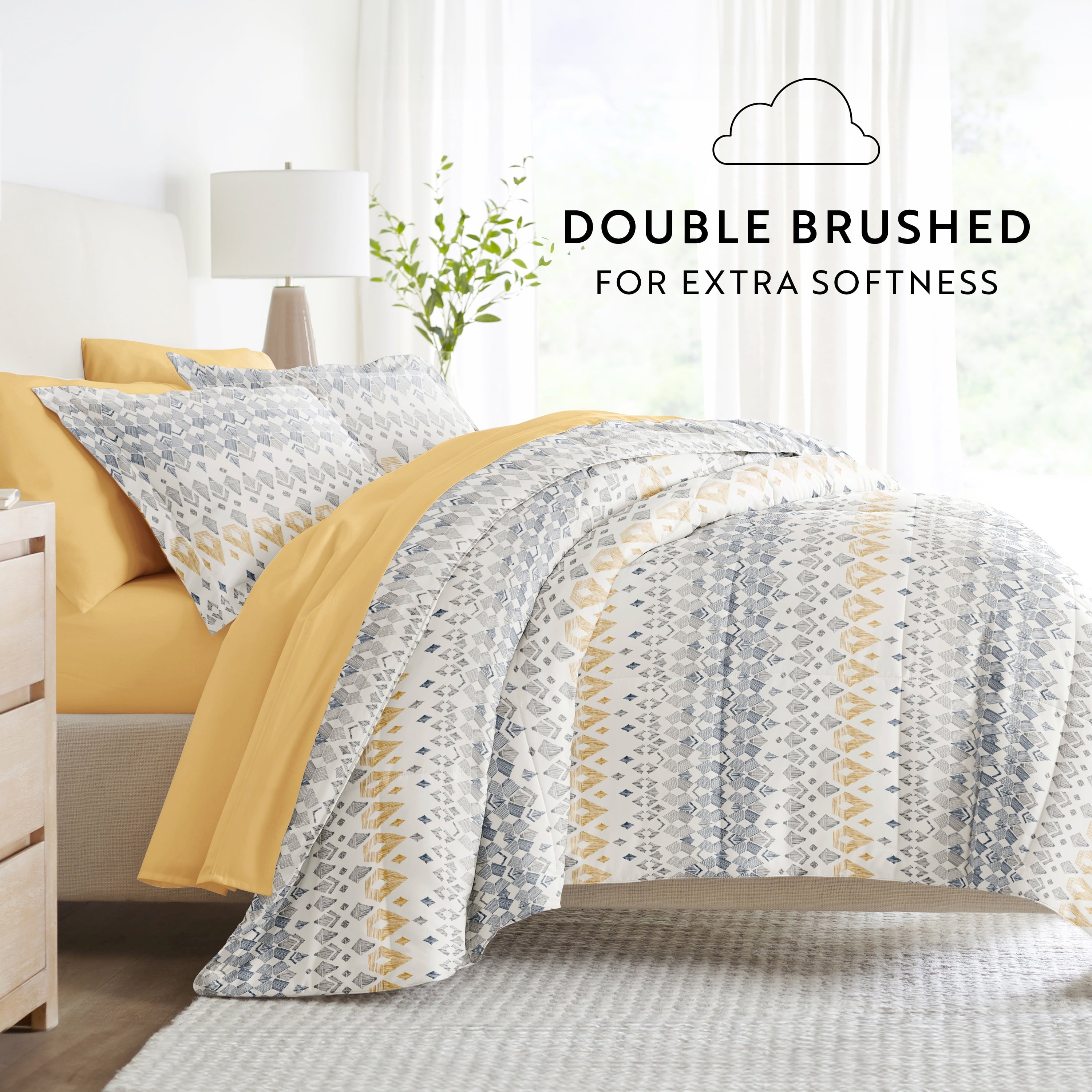 Noble Linens 7 Piece Bedding Bundle, Microfiber Patterned Comforter and Sheet Set, Queen - Image 3
