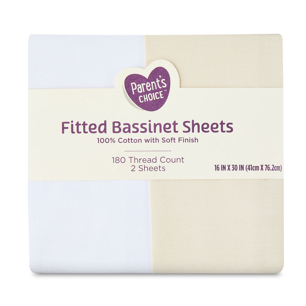 Parent's Choice 180 Thread Count White and Birch Cotton Fitted Bassinet Sheets, 2 Pack - Image 3