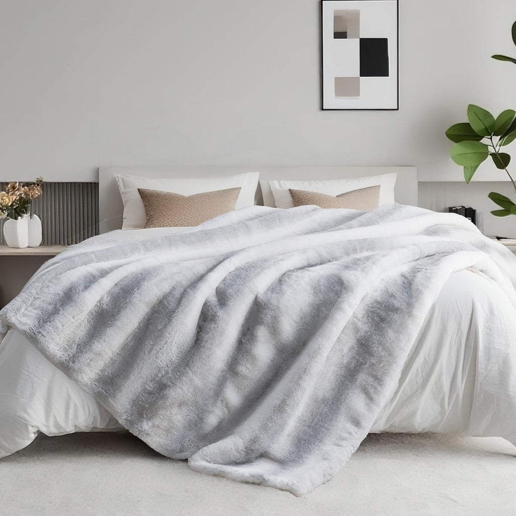 Luxury Faux Fur Throw Blanket for Bed Super Thick Warm Fuzzy Blankets for Bedroom Living Room, 60" x 80", White - Image 3