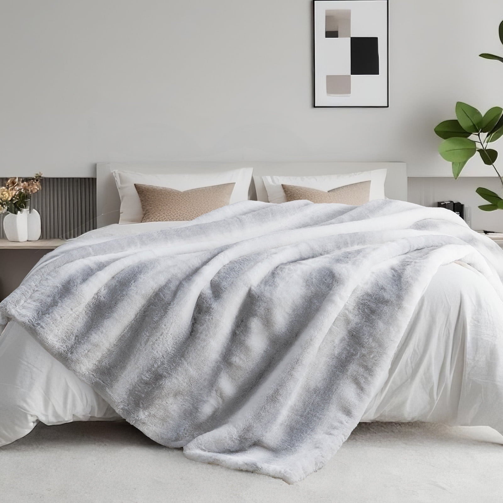 Luxury Faux Fur Throw Blanket for Bed Super Thick Warm Fuzzy Blankets for Bedroom Living Room, 60" x 80", White - Image 3
