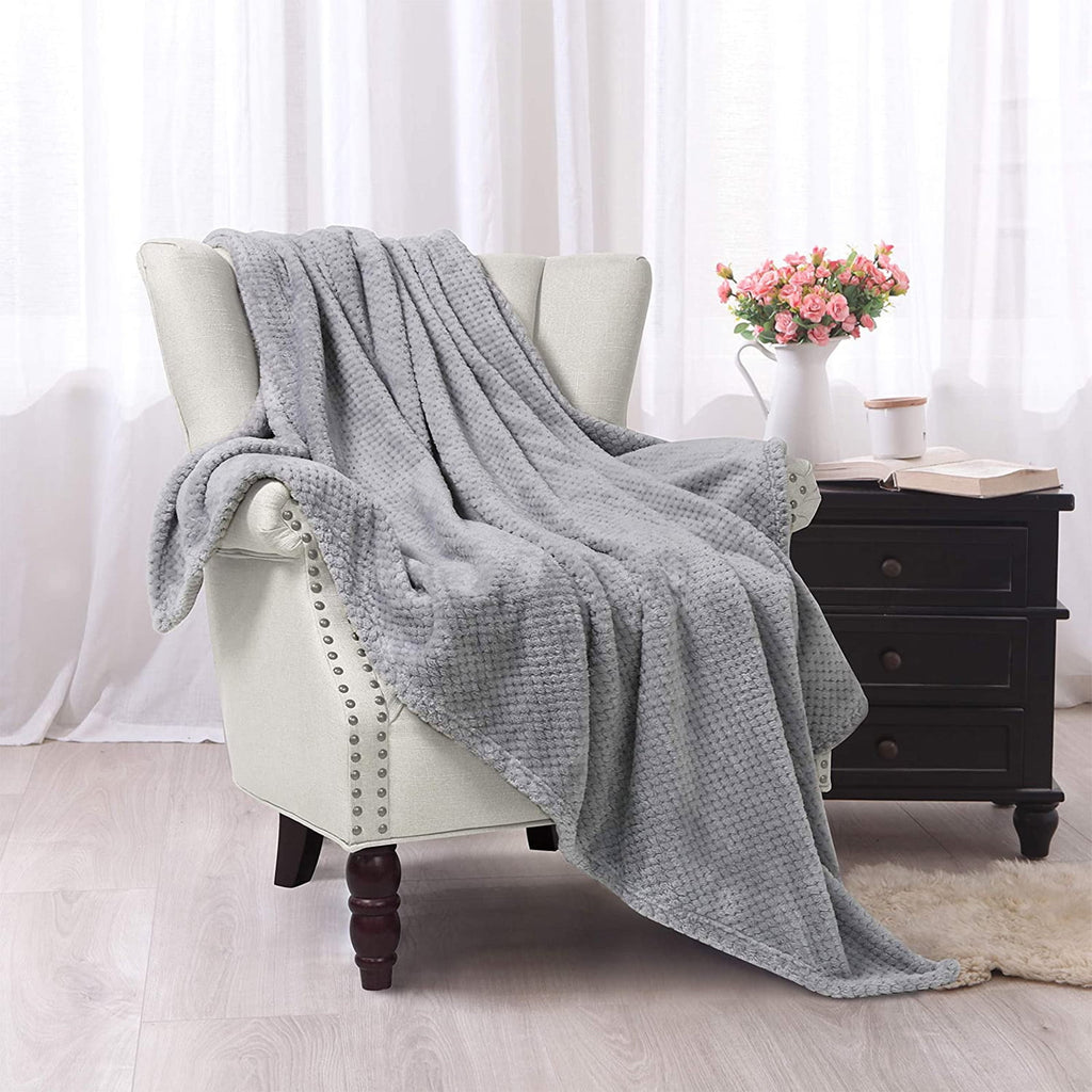 Waffle Textured Extra Large Fleece Blanket, Super Soft and Warm Throw Blanket for Couch, Sofa and Bed (Light Grey, 50... - Image 4