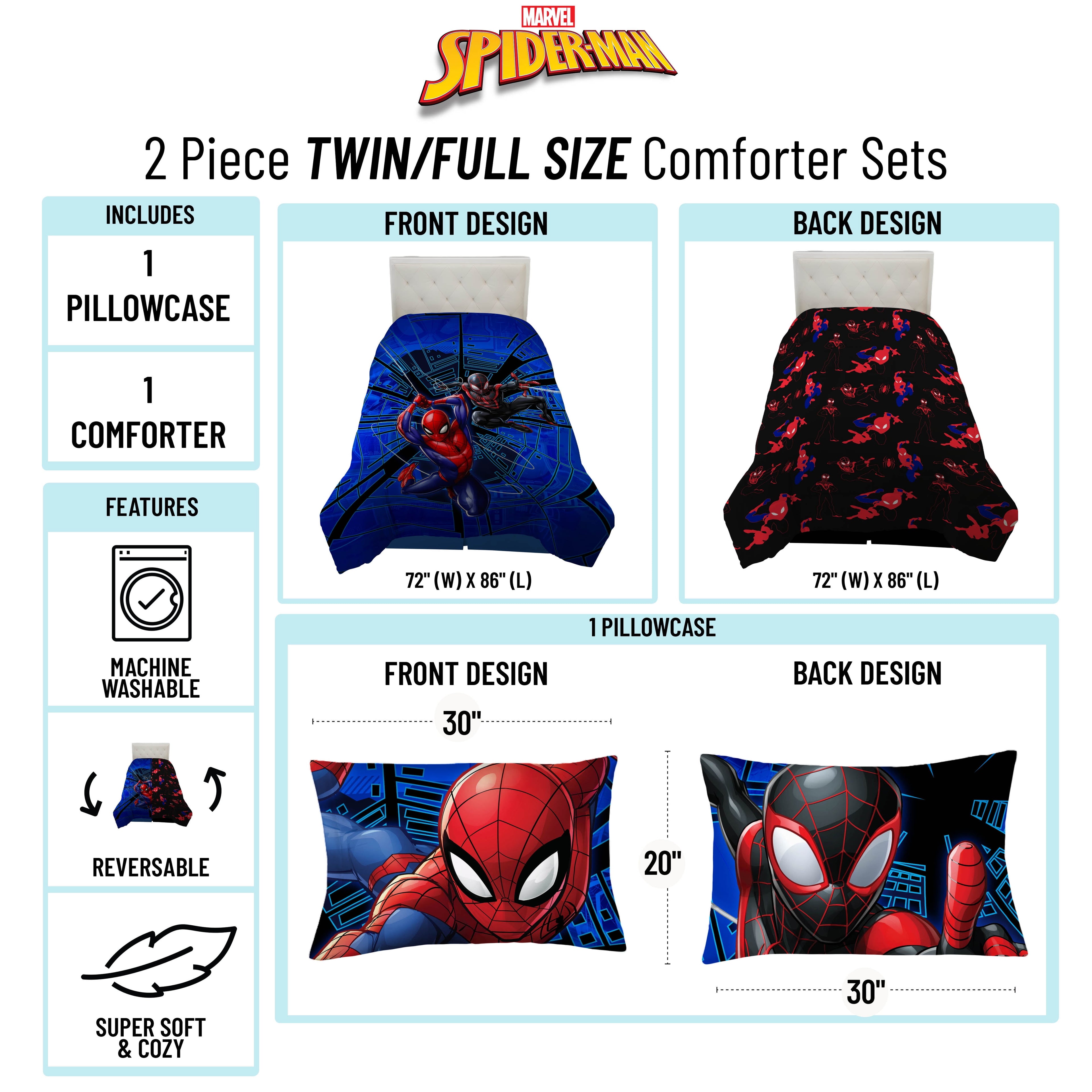 Spiderman Techno City Kids 2 Piece Blue Reversible Comforter and Pillowcase Set, Twin/Full - Image 3