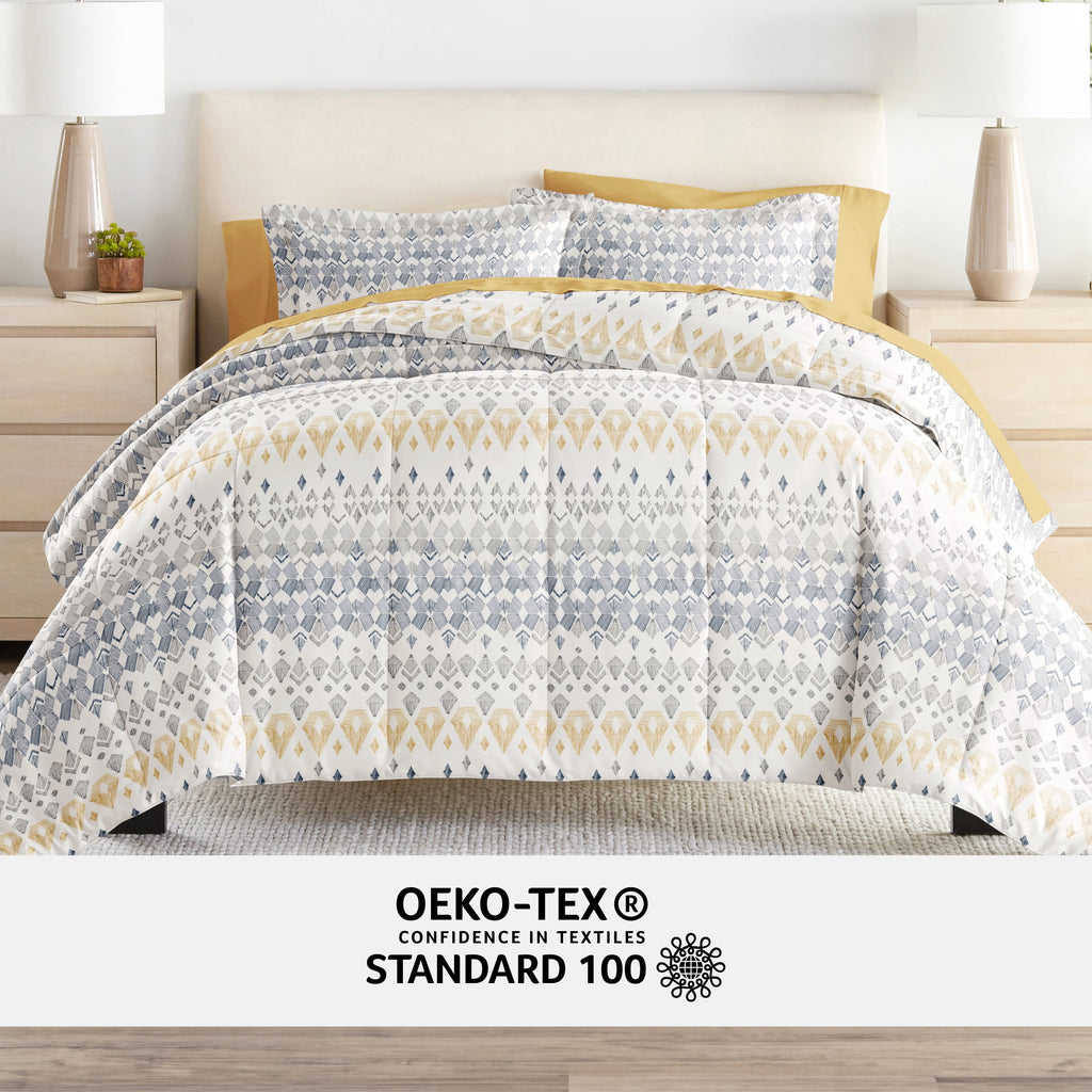 Noble Linens 7 Piece Bedding Bundle, Microfiber Patterned Comforter and Sheet Set, Queen - Image 5