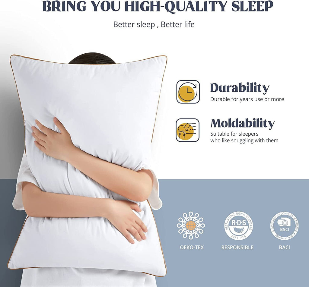 Down Feather Pillows for Bed 20 x 30 Inches Queen Size Set of 2, Medium Firm Luxury Cooling Hotel Collection Feather ... - Image 2