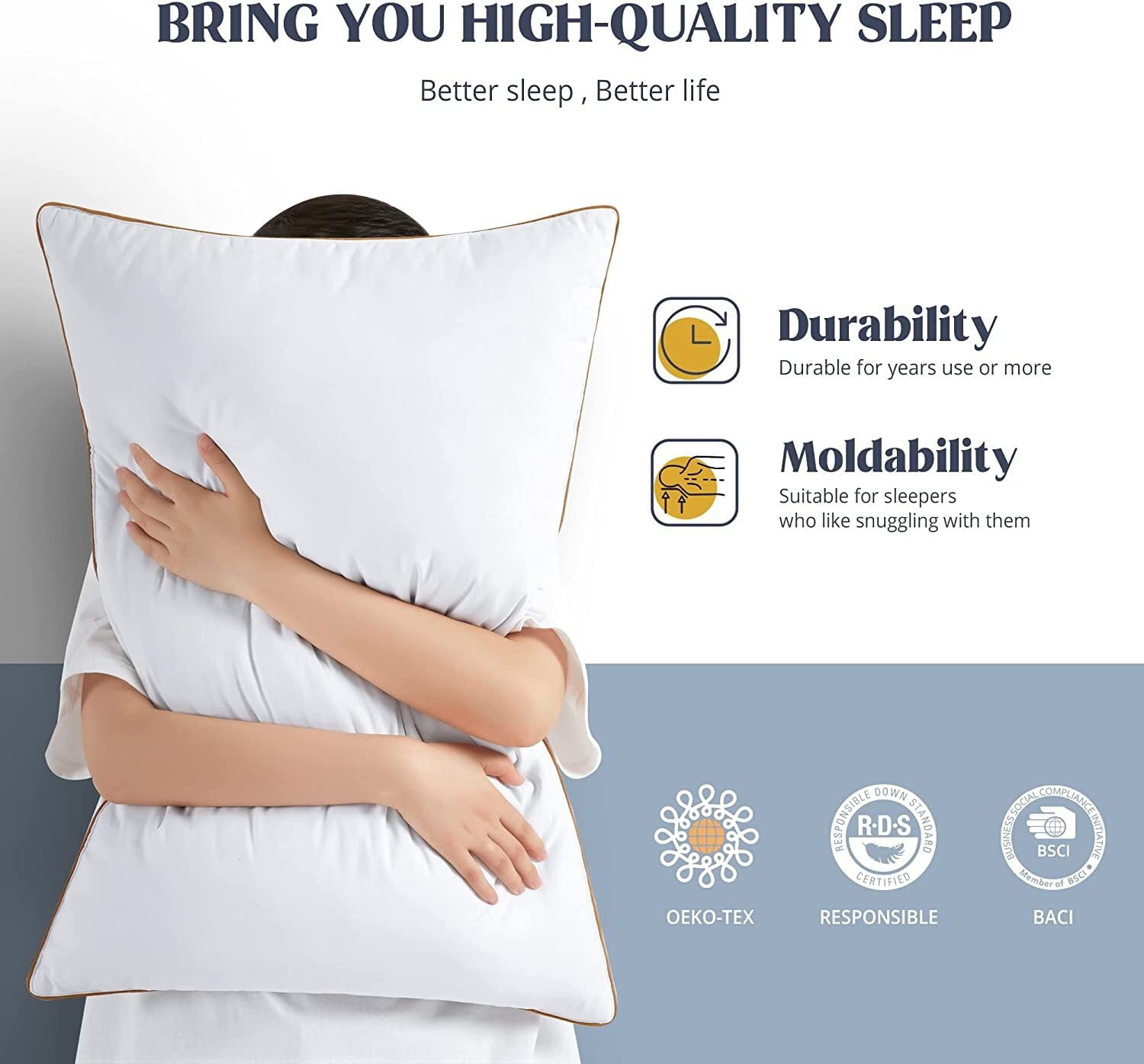 Down Feather Pillows for Bed 20 x 30 Inches Queen Size Set of 2, Medium Firm Luxury Cooling Hotel Collection Feather ... - Image 2