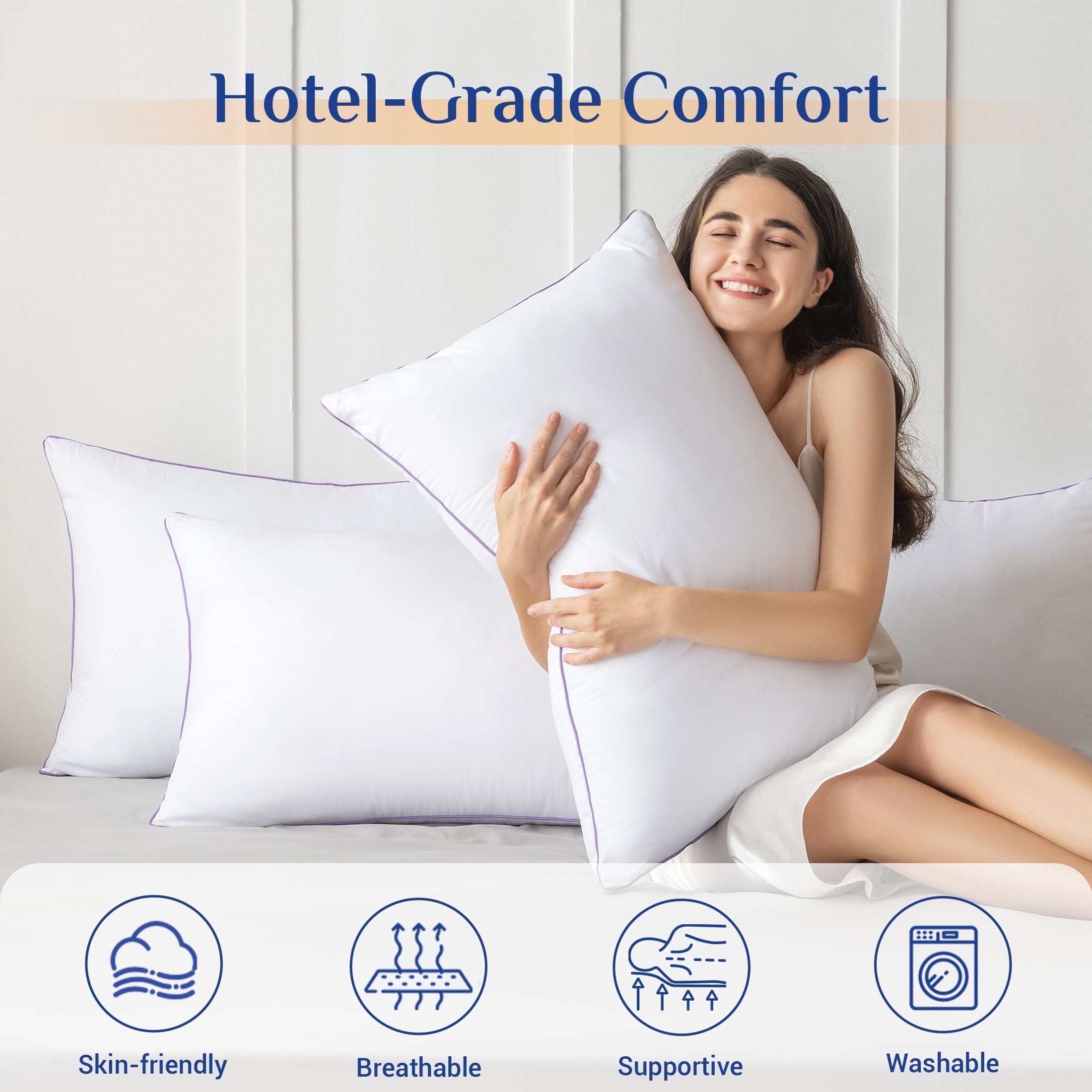 Sasttie Pillows Standard Size Set of 2, Hotel Down Alternative Sleeping Bed Pillows for Side Back Stomach Sleepers - Image 2