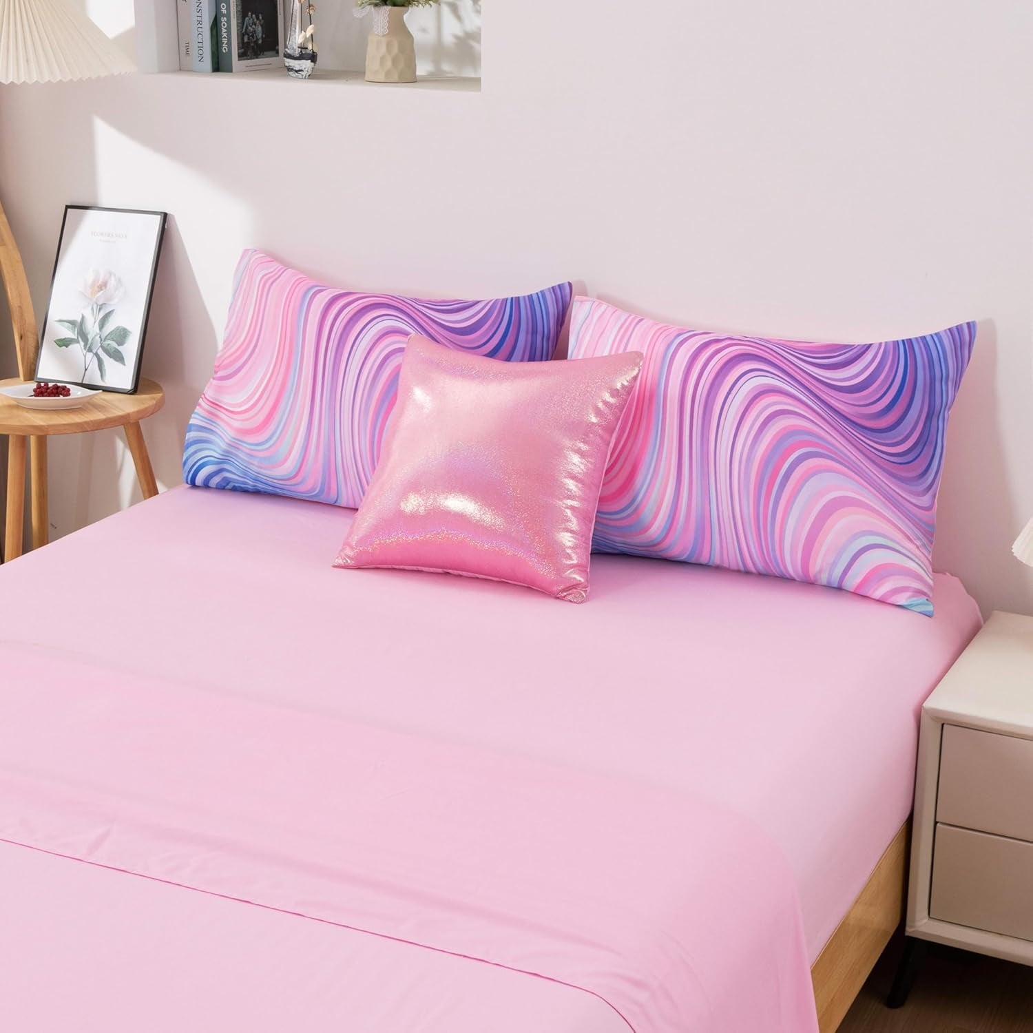 6 Pieces Gradient Star Ring Comforter Set, Colorful Glitter Rainbow Wave Stripes Pattern Bedding Set for Boys Girls T... - Image 3