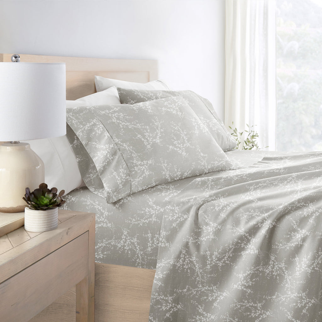 3 Piece Pattern Microfiber Bed Sheets Set, Distressed Willow Light Gray, Twin - Image 2
