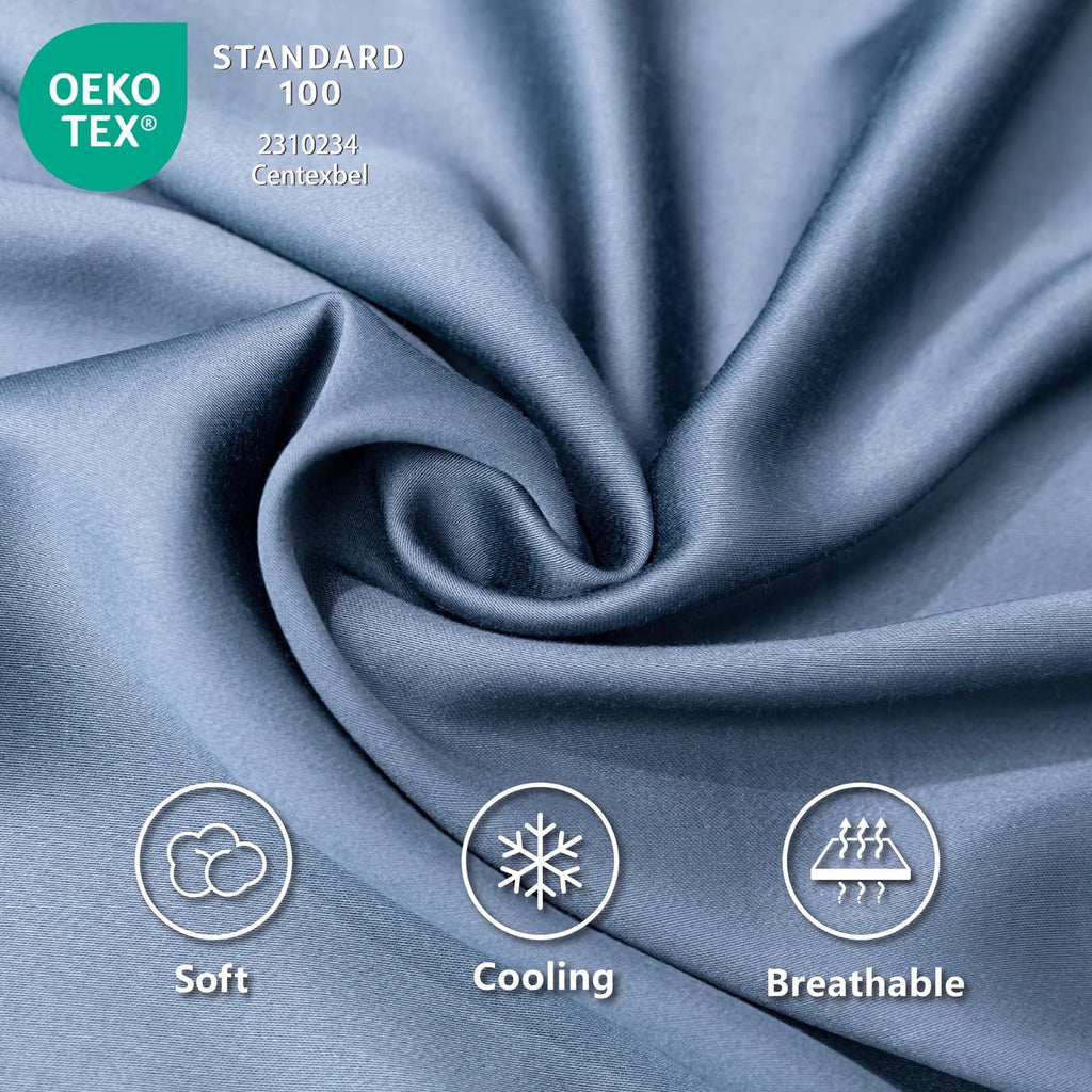 Luxury Bamboo Bed Sheets Set Full 4 Pcs for Adult,Soft&Cool,16" Deep Pocket,Blue Gray - Image 4