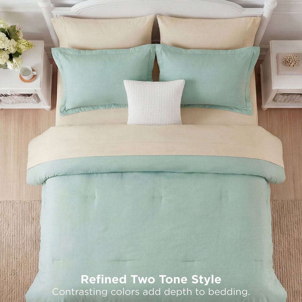 Queen Comforter Set Sage Green, 7 Pieces Lightweight Queen Bedding Sets, Contrasting Design - Image 4