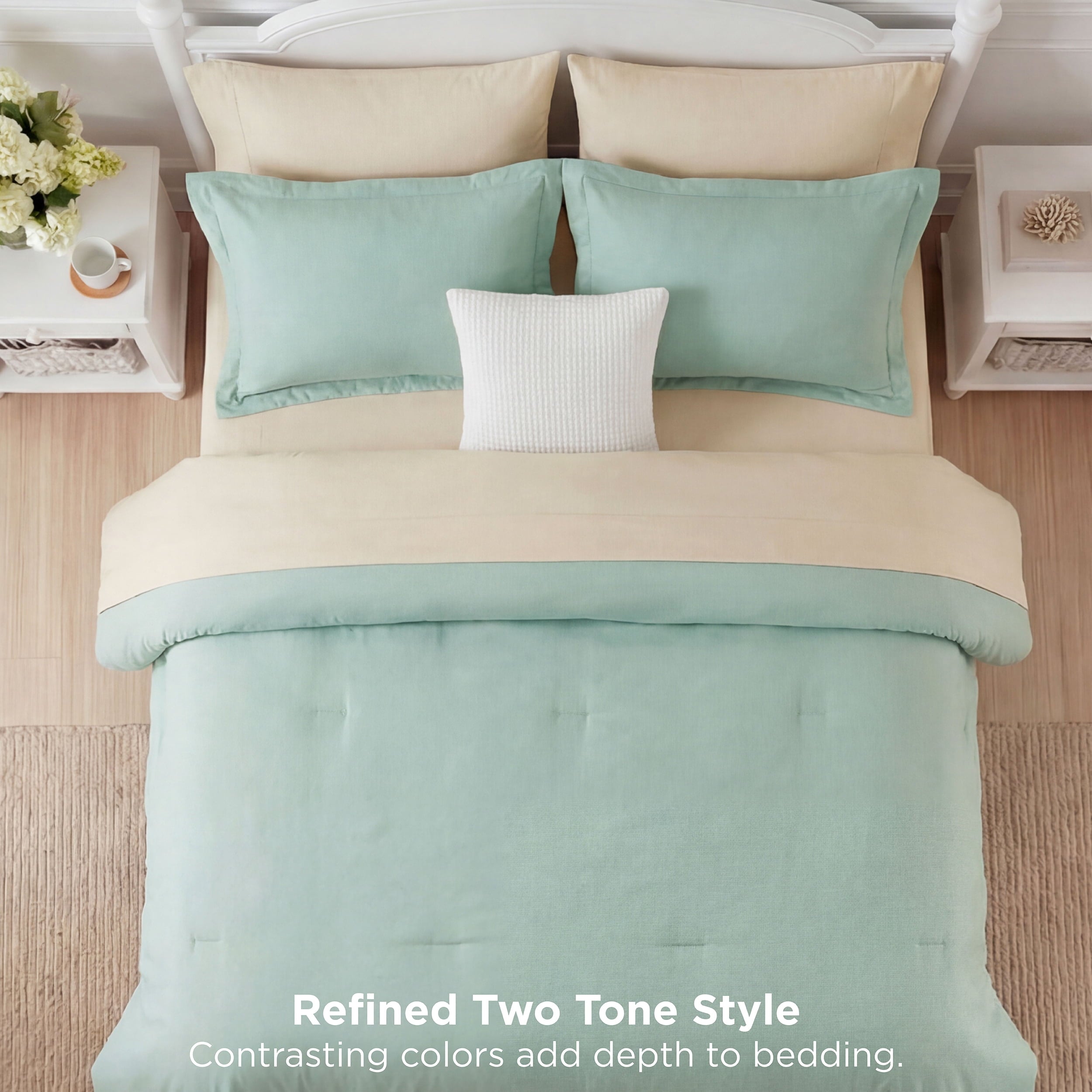Queen Comforter Set Sage Green, 7 Pieces Lightweight Queen Bedding Sets, Contrasting Design - Image 4