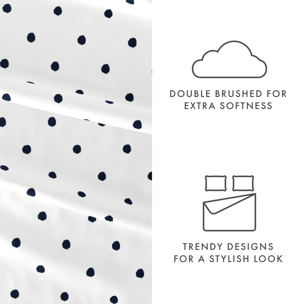 Noble Linens 4 Piece Pattern Microfiber Bed Sheets Set, Navy Dots, California King - Image 4