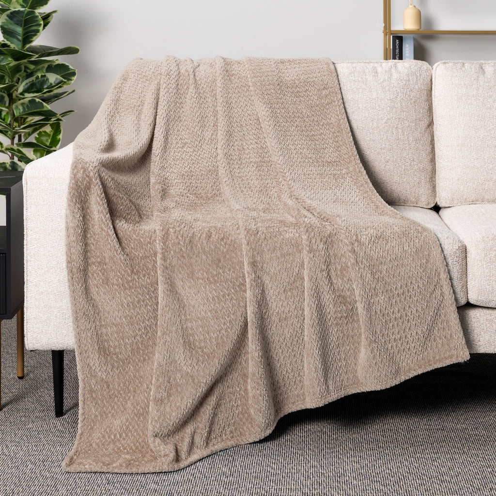 PAVILIA Soft Fleece Taupe Tan Throw Blanket for Couch, Lightweight Plush Warm Blankets for Bed, Fuzzy Cozy Flannel Blanket Throw for Sofa, T - Image 3