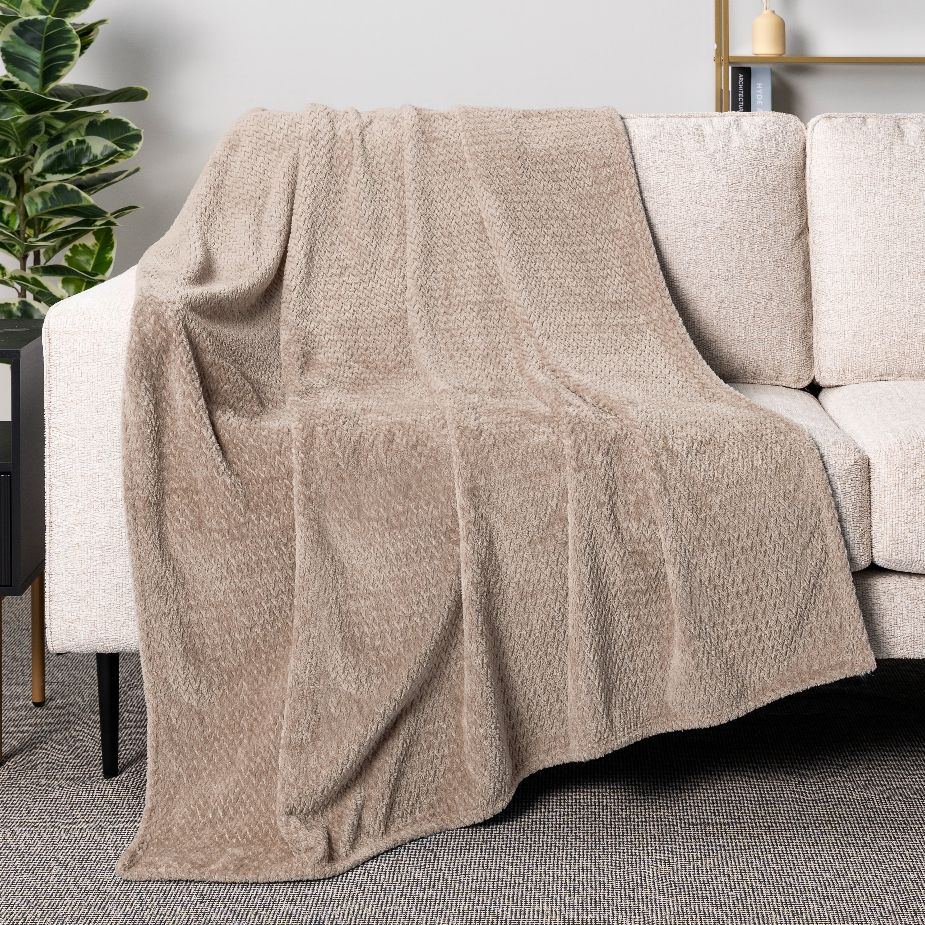 PAVILIA Soft Fleece Taupe Tan Throw Blanket for Couch, Lightweight Plush Warm Blankets for Bed, Fuzzy Cozy Flannel Blanket Throw for Sofa, T - Image 3