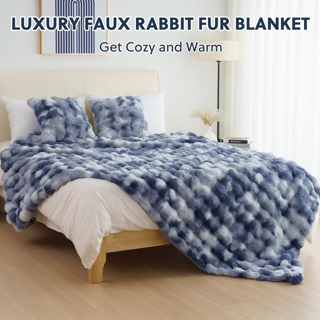 Faux Fur Throw Blanket for Couch Luxury Fluffy Thick Bubble Blanket Warm Cozy Throw for Bedroom Living Room, 50" x 60... - Image 5