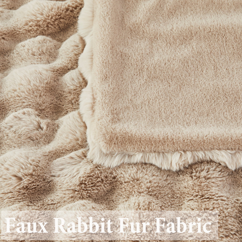 URBONUR Taupe Faux Fur Bubble Blankets for Couch Chair Sofa Luxury Fluffy Thick Bubble Throw Blanket Furry Blanket Fuzzy Soft Plush Shaggy T - Image 6